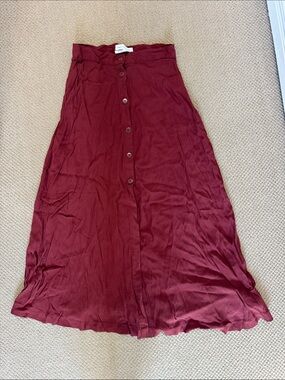 Urban Outfitters Burgundy Button-Front Midi Skirt